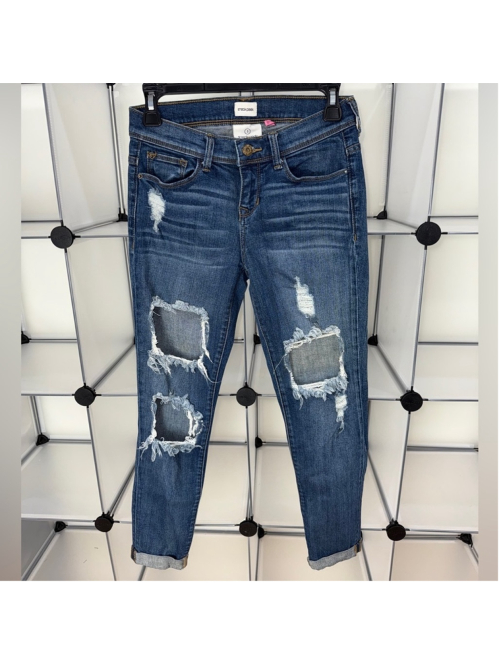 Sneak Peek Women's Boyfriend Distressed Stretch Blue Jeans Size 1